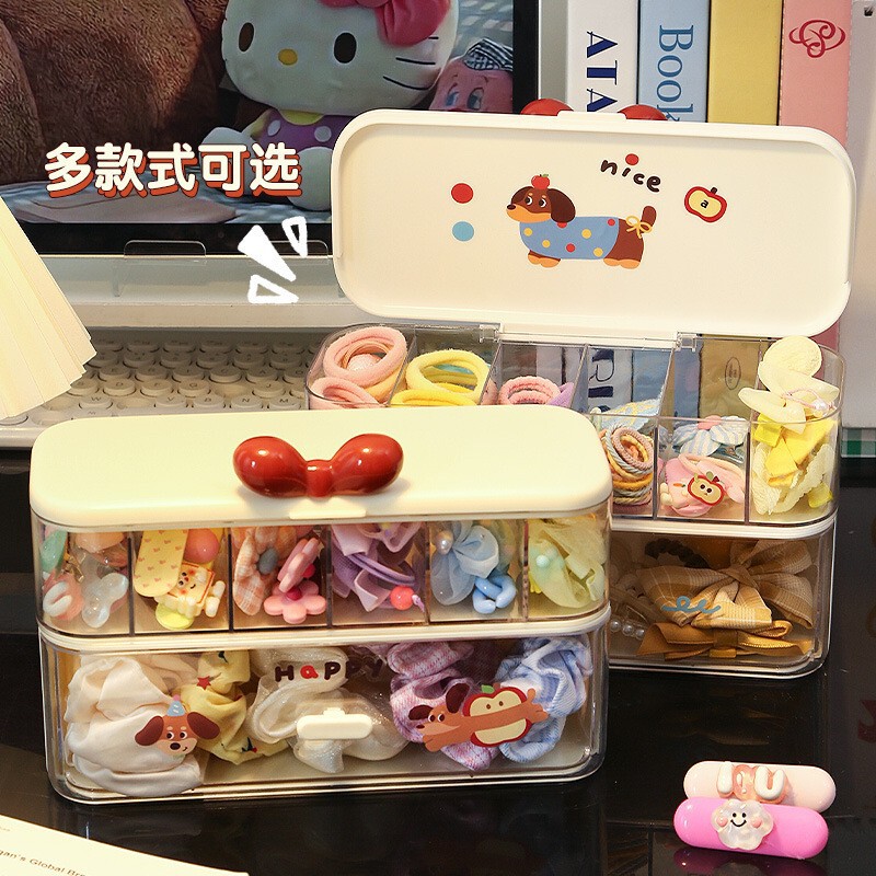 Cream-Colored Hair Accessory Storage Box, Data Cable Storage Box, Multi-Compartment Large Capacity Hair Clip Organizer Box, Transparent Storage