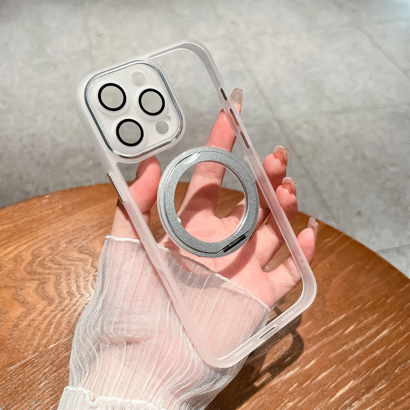 Suitable for Iphone17Pro Magnetic Phone Case Apple 16 Transparent 360-Degree Rotating Stand Lens Film Protective Cover