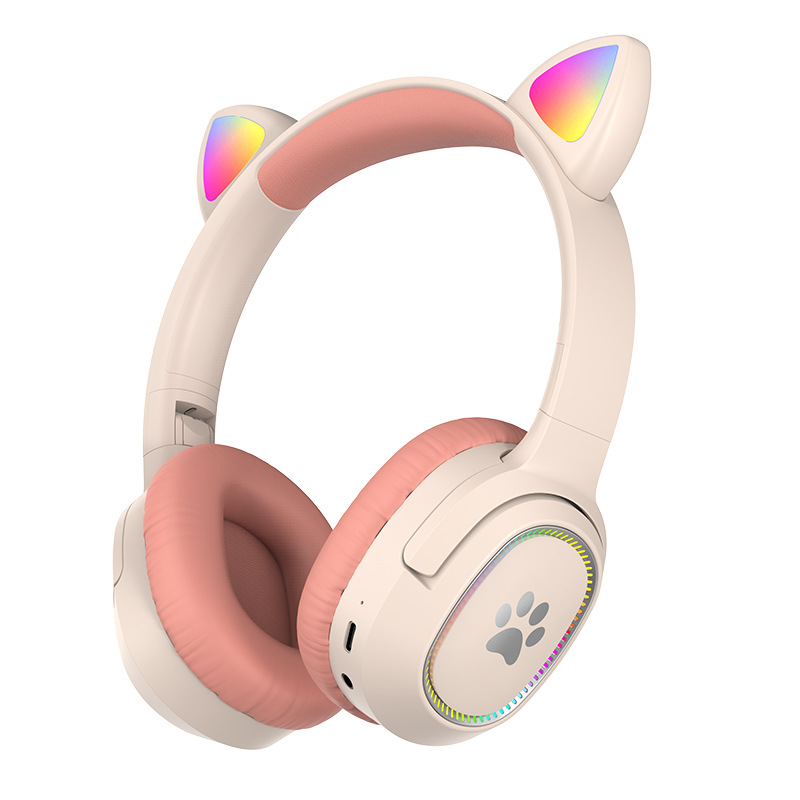 Nuevos auriculares transfronterizos, orejas todo incluido, orejas de gato luminosas plegables de dibujos animados, auriculares inalámbricos Bluetooth en stock