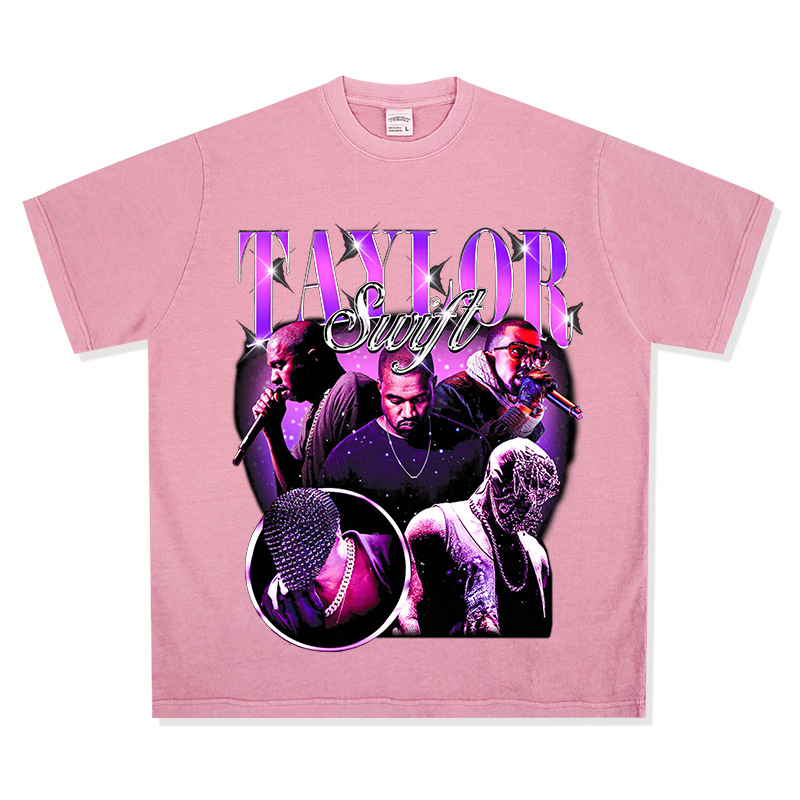 Retro KANYE WEST Spoof KANYE taylor Camiseta de manga corta suelta de algodón pesado