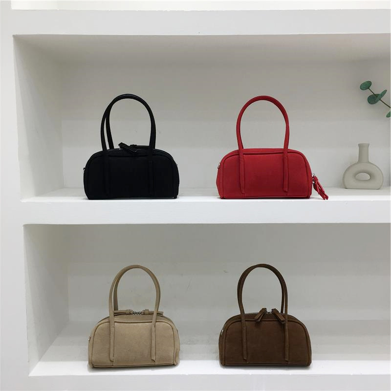 Small Bag Cabinet, Autumn and Winter Suede Red Handbag, Cute Bowling Bag, Fashionable Single Shoulder Crossbody Small Bag