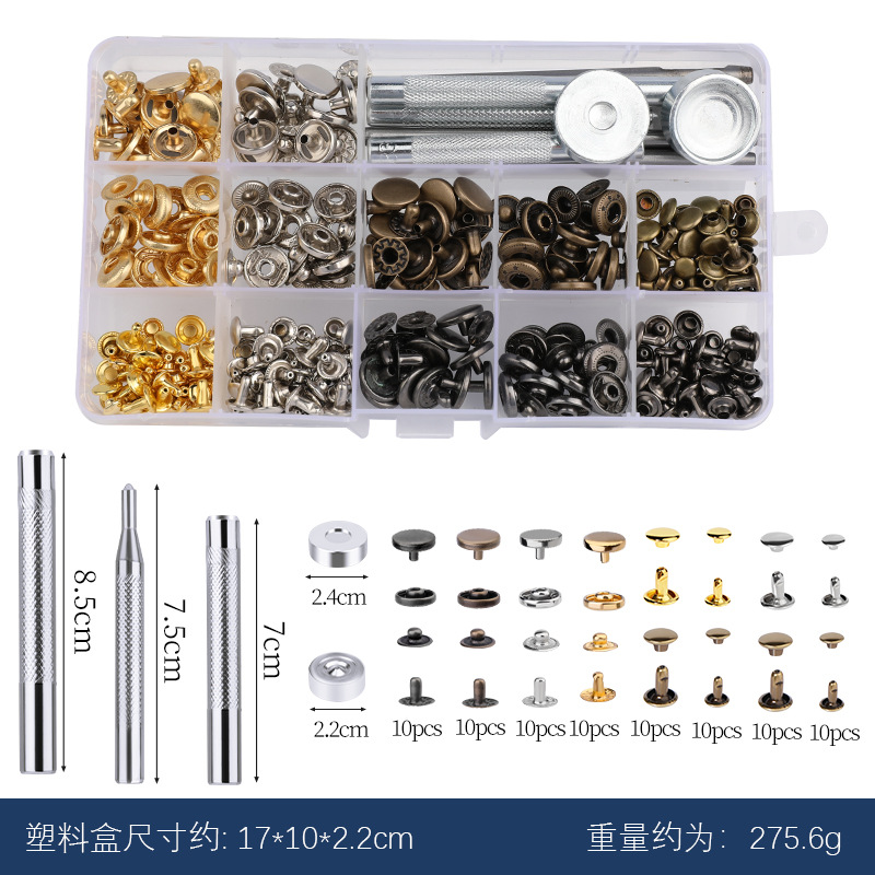 Metal transfronterizo de cuatro cierre remache + conjunto de herramientas de montaje 633 botones chaqueta vaqueros chaqueta de plumón redonda