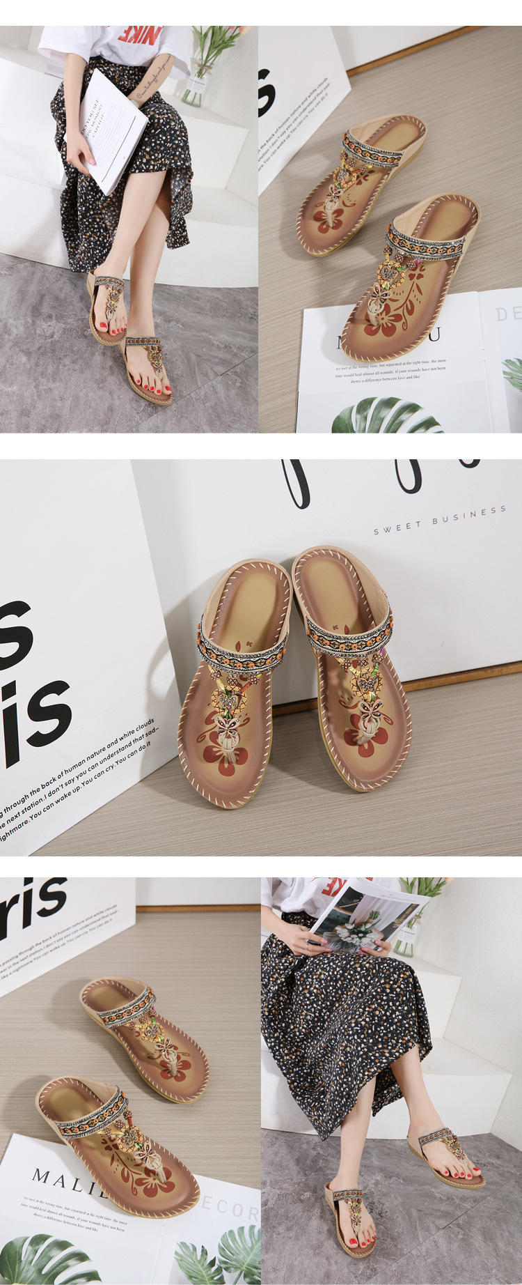 Title 4, Womens Bohemian Ethnic Set Toe Flat Sandals fo...
