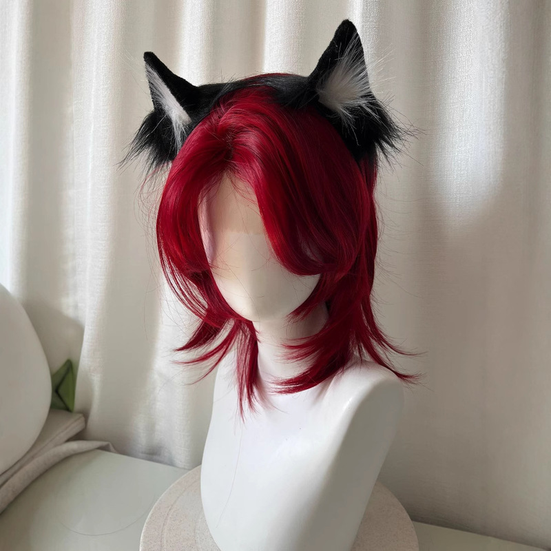 Small forehead lace red wolf tail wig daily simulation hair level mullet head unisex full head cover Small forehead lace red wolf tail wig daily simulation hair level mullet head unisex full head cover