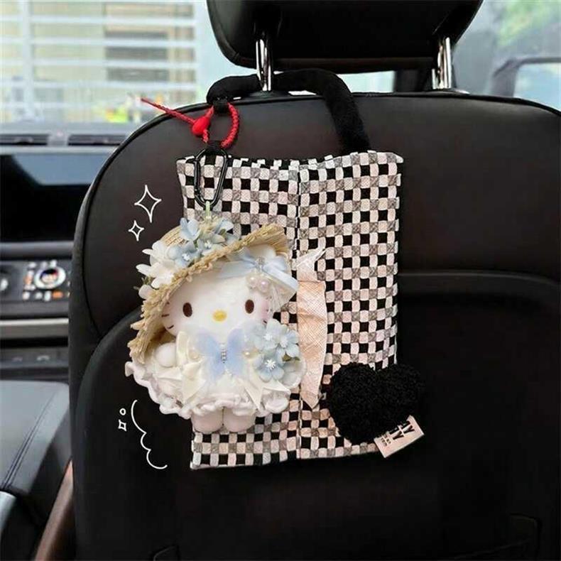 Creative Car Tissue Box with a High-End Feel, Cute Kt Tissue Box, Car Tissue Hanging Bag, In-Car Tissue Box