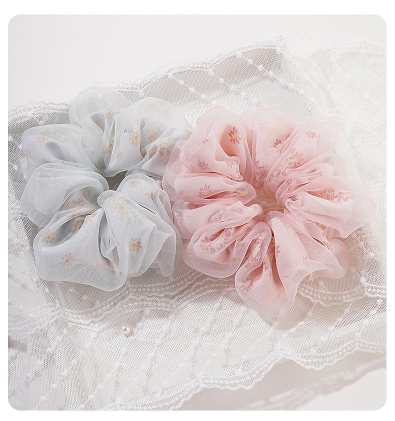 40g Weight Hair Accessories Classification Synthetic Yarn Material Geometric Pattern Women'S Gender Printing Design Sweet Style Spring And Summer New Double-layer Mesh Hair Rope Hair Accessories