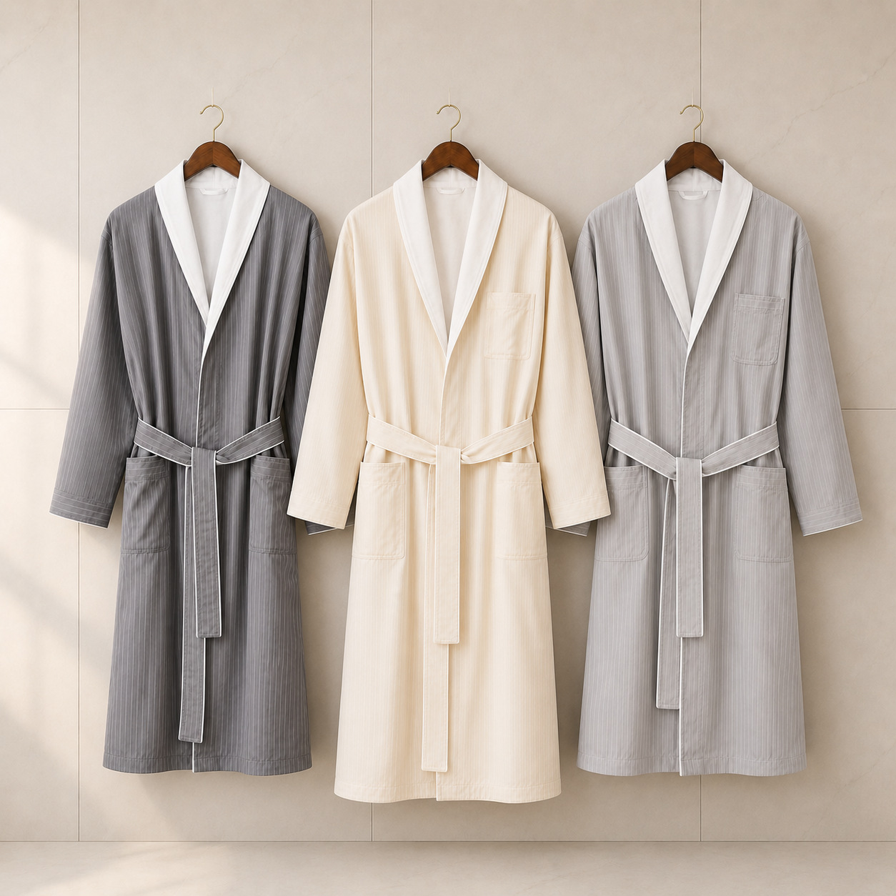 Hilton five-star hotel bathrobe, high-end double-layer gabardine robe, striped hotel bathrobe with custom logo