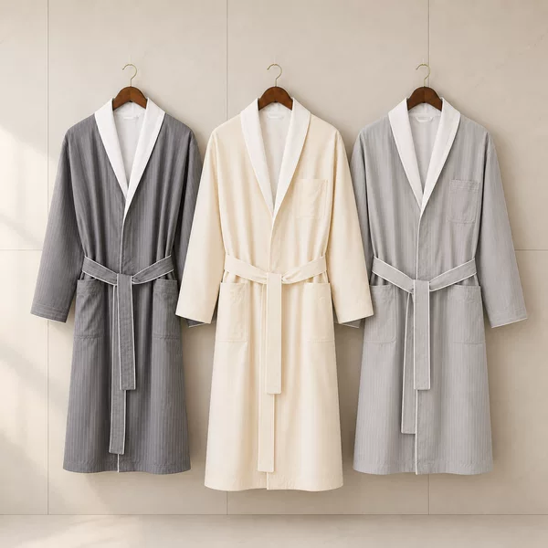 Hilton five-star hotel bathrobe, high-end double-layer gabardine robe, striped hotel bathrobe with custom logo