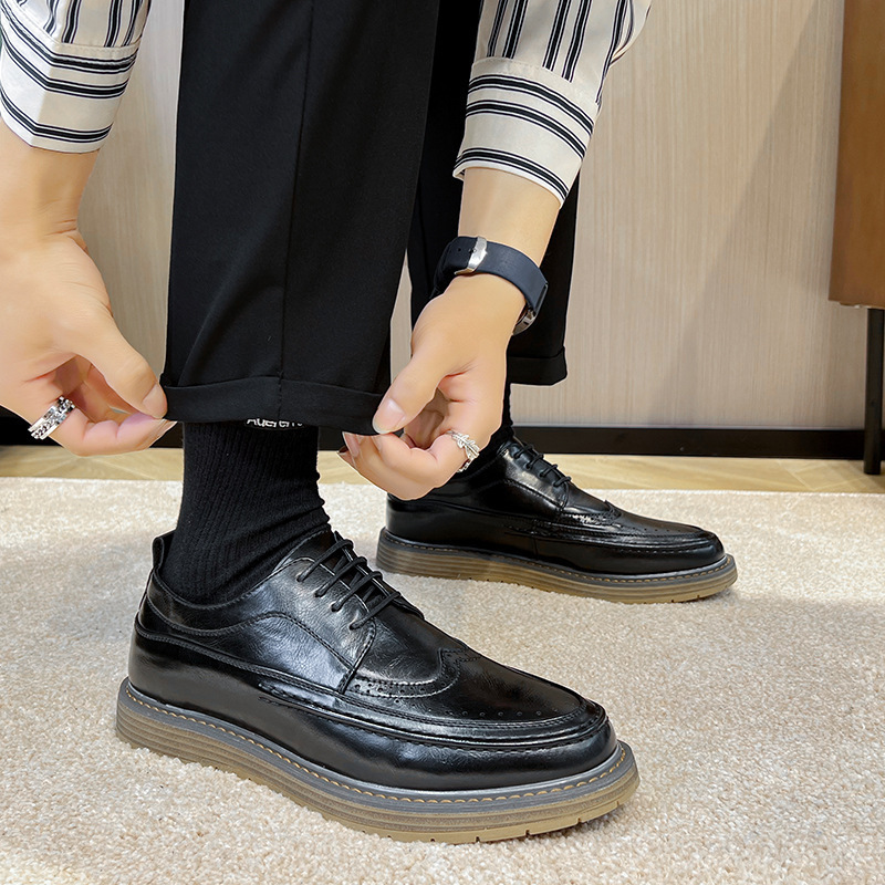 Zapatos de trabajo para hombres 2025 cuatro temporadas nuevos zapatos de cuero casuales para hombres británicos de negocios zapatos de suela gruesa para hombres image 4