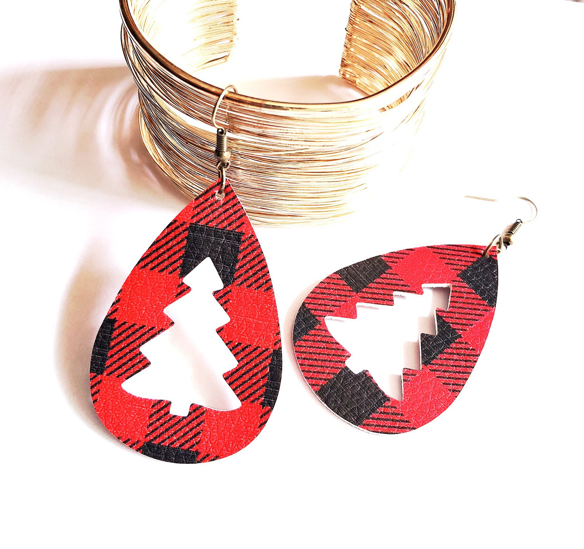 European And American Popular New Christmas Water Drop Plaid Leather Earrings Creative Christmas Tree Earring Gift Accessories Wholesale display picture 11