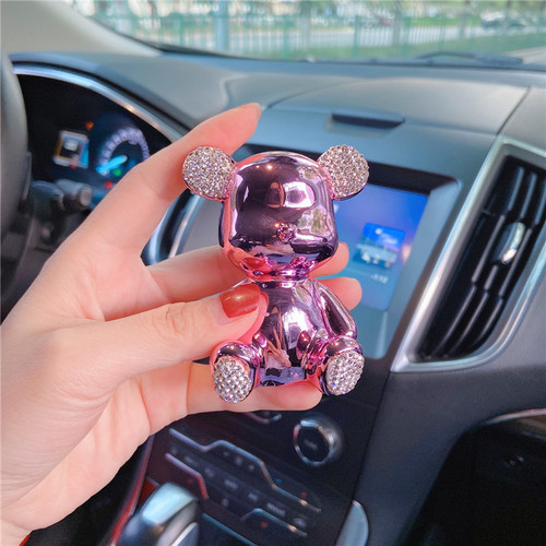Creative Diamond Plated Resin Teddy Bear Car Ornament Personality Cartoon Figure Car Decorative Item Couple's Edition