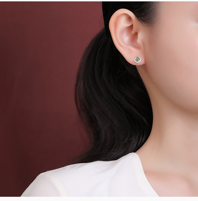 Bông tai bạc S925 mạ vàng đính ngọc bích phong cách Trung Hoa cổ điển họa tiết Ruyi rỗng — Kiểu màu bạc, Kiểu màu vàng chi tiết 6