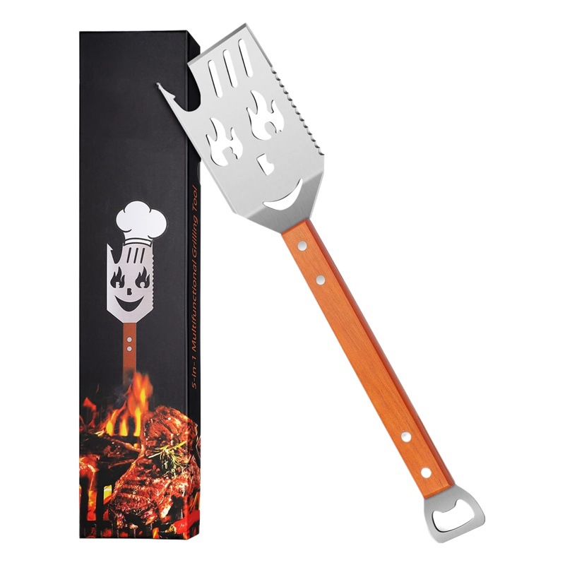 Keyo Amazon caliente al aire libre Cocina Barbacoa mango de madera pala Cocina Barbacoa accesorios cerveza abridor de botellas barbacoa pala