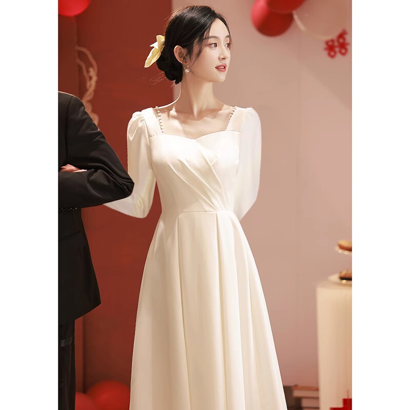 White evening dress can be worn at ordinary times, license registration, white dress, toast dress, female graduation engagement dress