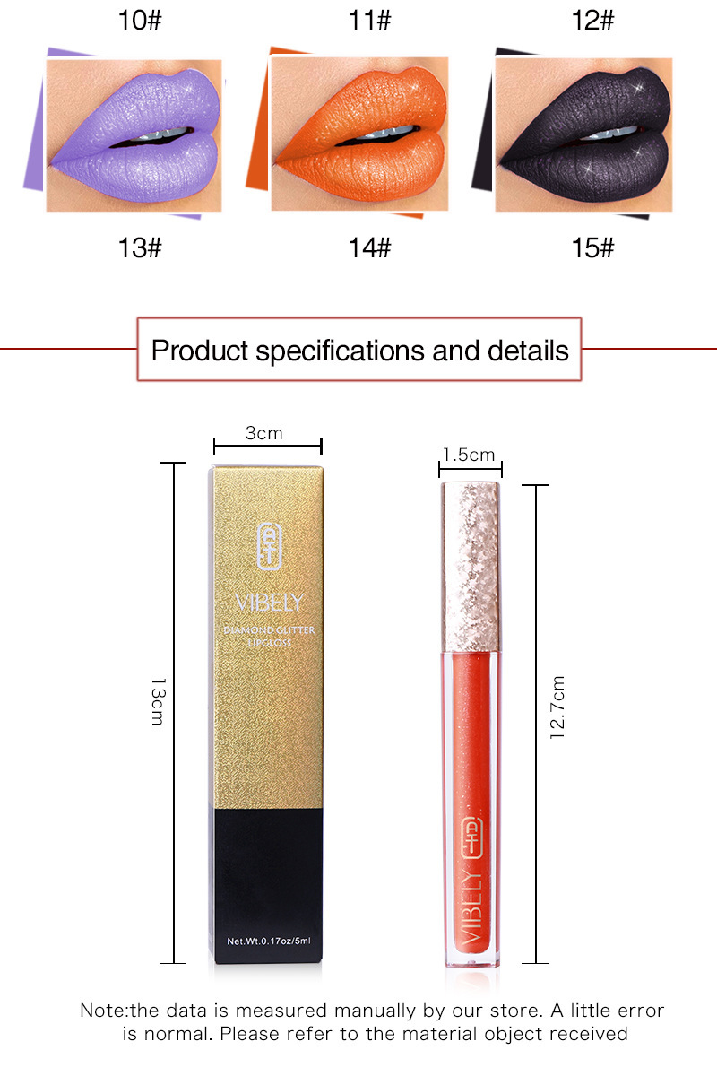 VIBELY Cross-border Non-stick Cup Matte Lip Gloss 15-color non-fading Liquid Lipstick Pearl Sparkling Lip Gloss Makeup undefined