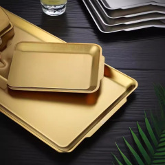 304材質韓式方盤方形金色烤肉盤韓式餐具加厚磨砂長方形托盤