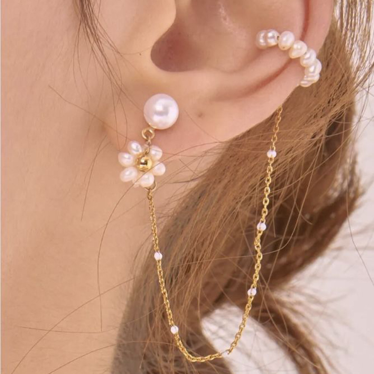 Wanxing flores de perlas europeas y estadounidenses líneas galvanizadas hueco auriculares de acero inoxidable transfronterizos versátiles no decolor auriculares
