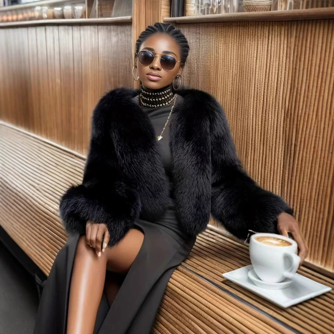 Amazon AliExpress 2025 новая европейская и американская модная короткая элегантная куртка из искусственного меха для женщин