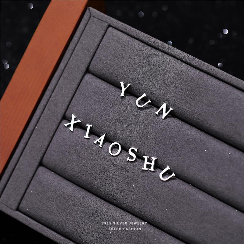 S sterling silver glossy 26 letter ins niche personality small and fresh style fashionable temperament earrings_voghion.com