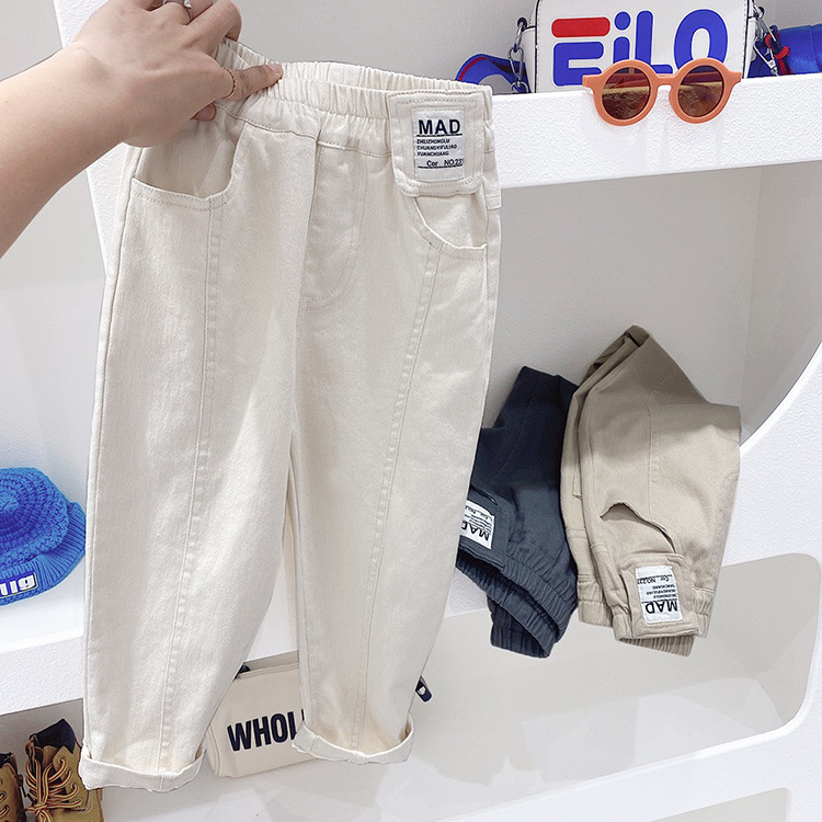 Jogger Pants Pants Type Simple Style Letter Solid Color Cotton Boys Pants