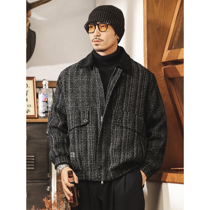 High-End Imitation Wool Chanel-Style Jacket for Men, Spring and Autumn American Fashion, Stylish Loose Fit, Corduroy Coat for Autumn and Winter