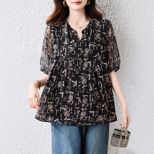 Real Shot of Fashionable Letter Printed Shirts for Women in Summer, New Loose Belly-Covering, Refreshing and Breathable Shirts