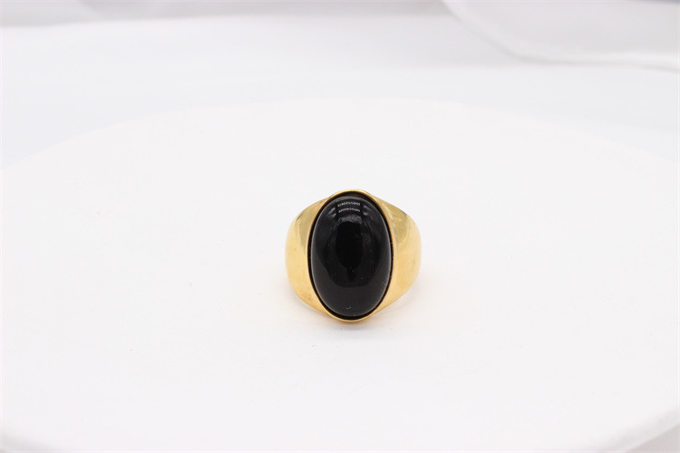 Vintage Style Oval Titanium Steel Inlay Artificial Gemstones Men's Rings display picture 2