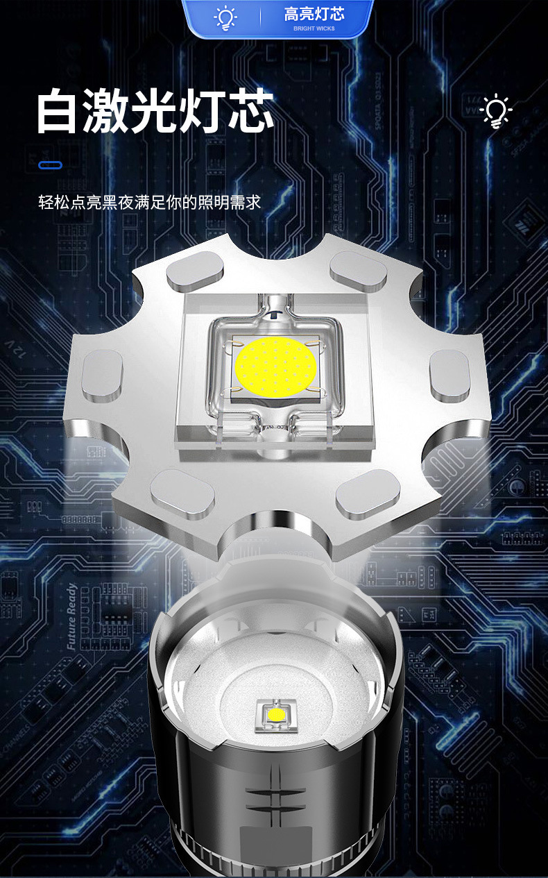 New super bright flashlight super bright laser outdoor camping charging home portable long-range lighting wholesale