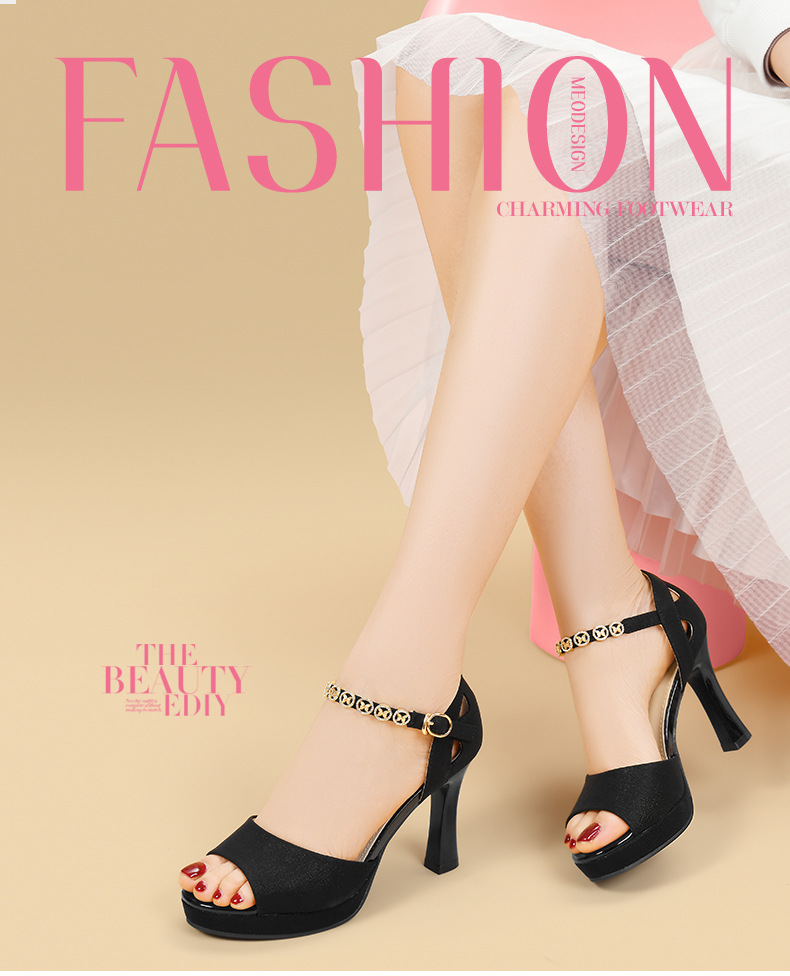 Giày sandal cao gót nữ hở mũi mùa hè 2025, gót cao 7-9 cm, đế platform chống nước, form chuẩn size nhỏ — LJ 5068m màu gót cao 8.5, LJ 3319 gót đen cao 8, LJ 5070m màu gót cao 7, LJ 9786 gót đen cao 8 chi tiết 1