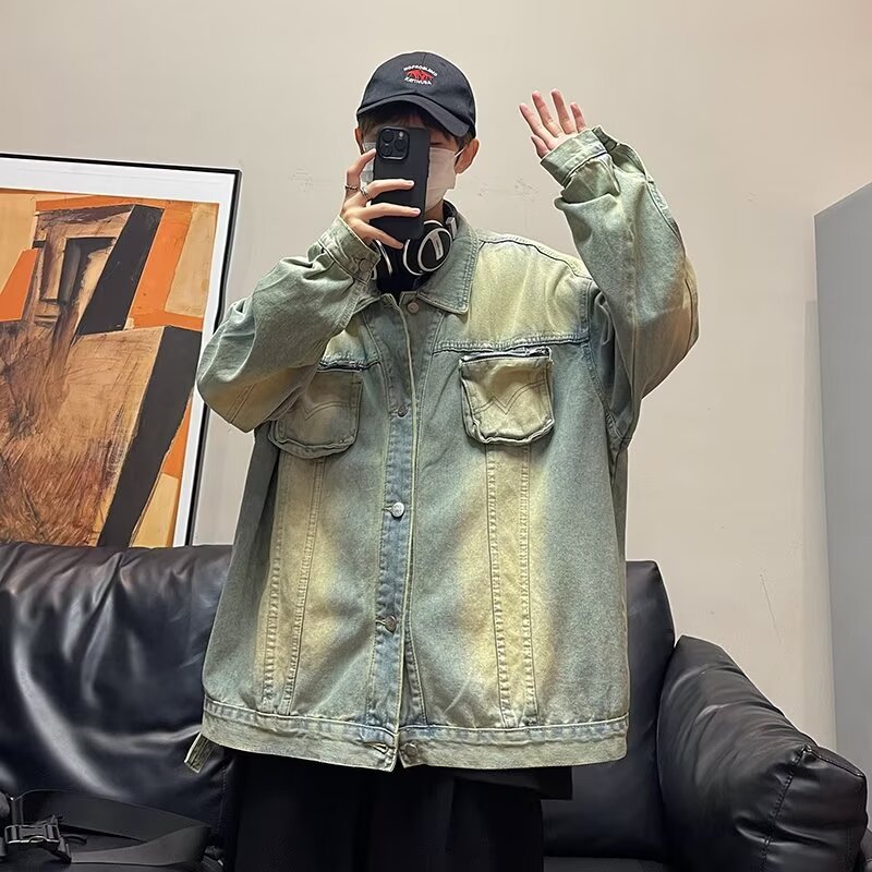 Denim Jacket Men Retro Style Trendy Loose Workwear Top_voghion.com