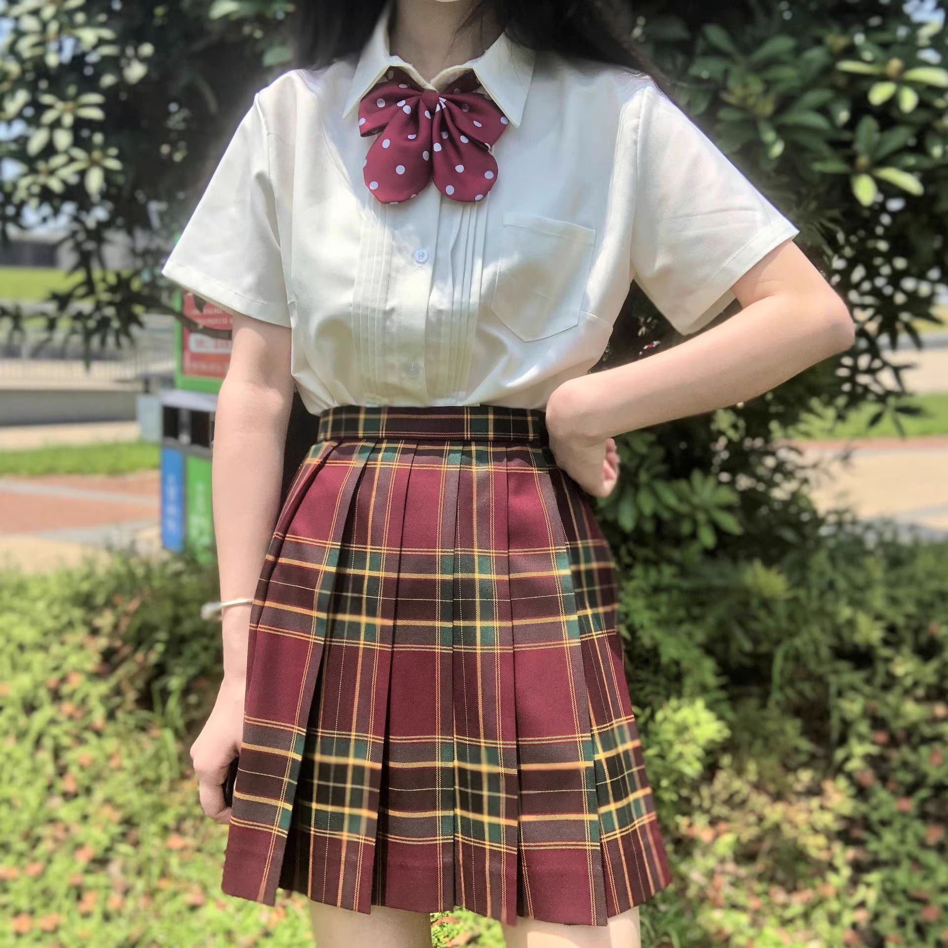 Tr Fabric Pleated Shirt Jk Uniform Off-White Long-Sleeve Short-Sleeve Jk Shirt Versatile School-Supplied Summer College Style for Women