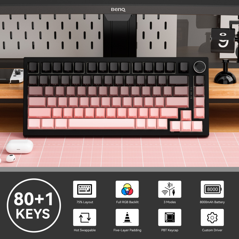 3 モード ワイヤレス メカニカル キーボード K81 カスタマイズされたカラーマッチングノブ等高線ゲーミングホットスワップ可能なサイド彫刻キーボード|undefined
