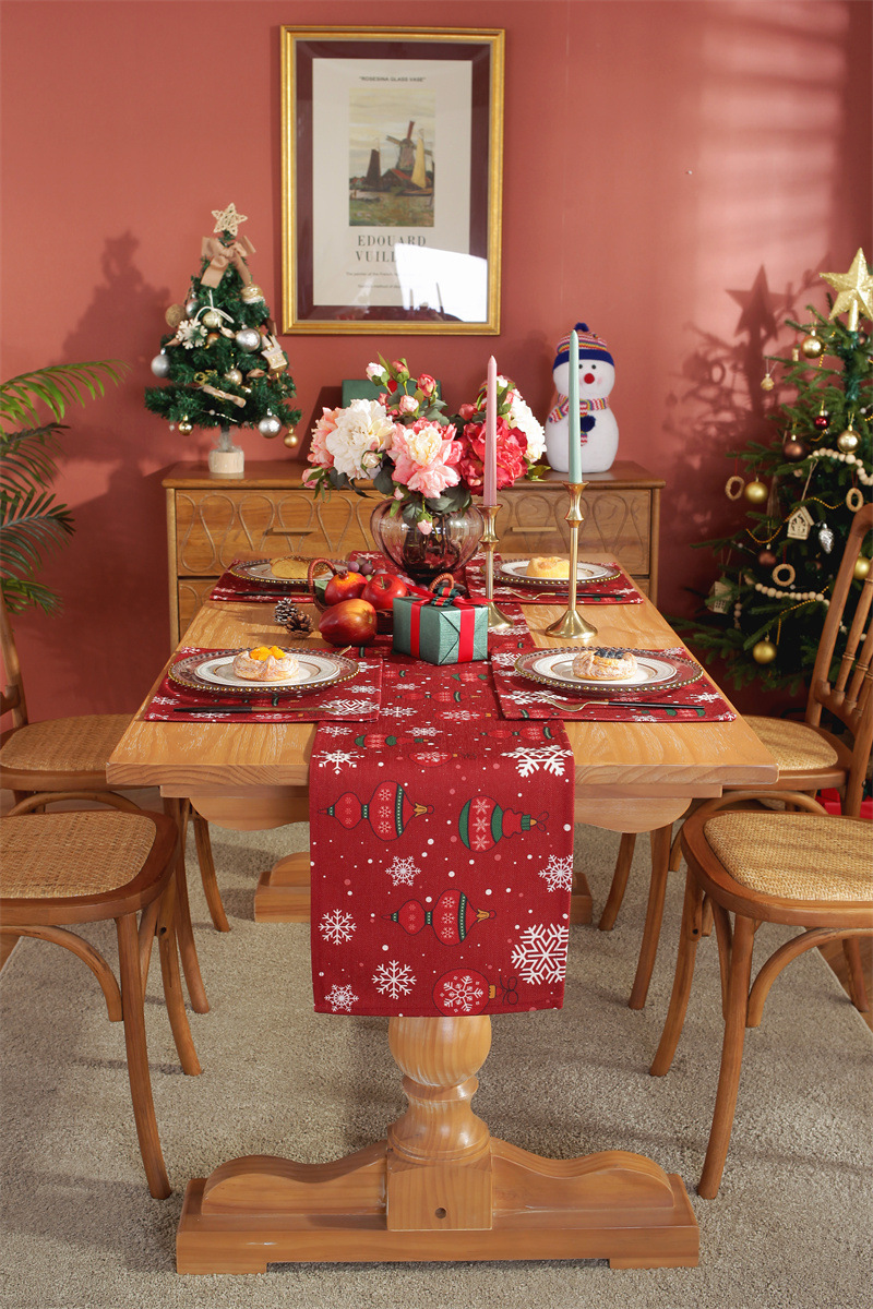 Runner da tavola natalizio stampato in policotone albero di Natale fiocco di neve tovaglietta tovagliolo tovaglia decorativa_voghion.com