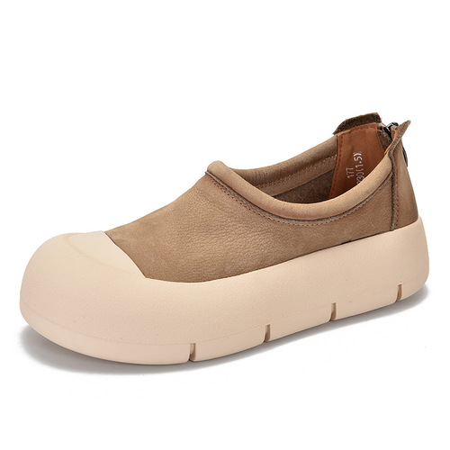 First-layer cowhide casual shoes, forest style women's shoes, 2024 spring new style, round toe, thick sole, retro genuine leather women's shoes, Baotou
