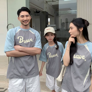 亲子装夏装2026新款一家三口宽松撞色短袖T恤运动洋气母女装上衣