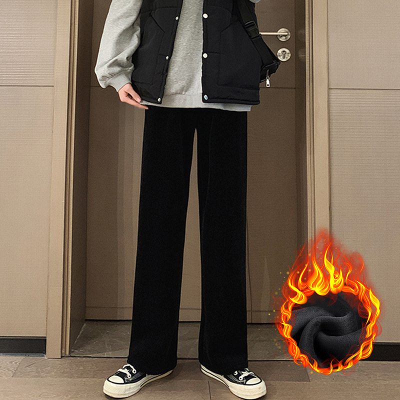 Chenille pantalones de pierna ancha de las mujeres embarazadas Otoño e Invierno Nueva moda al aire libre forrada de lana gruesa casual PANA suelta pantalones de las mujeres embarazadas