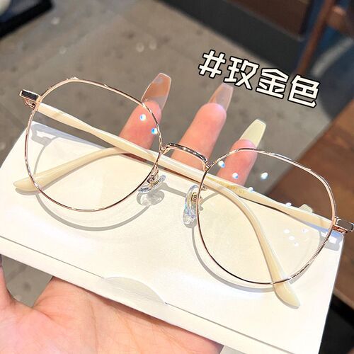  New Arrival Women's Anti-Blue Light Glasses: Trendy Metal Plain-Lens Frames in Popular Style, Ready-Made Myopia Options—Wholesale Available, Model 8036