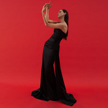 欧美女装新款黑色抹胸飘带礼服裙平时可穿连衣裙夏季高端外贸长裙