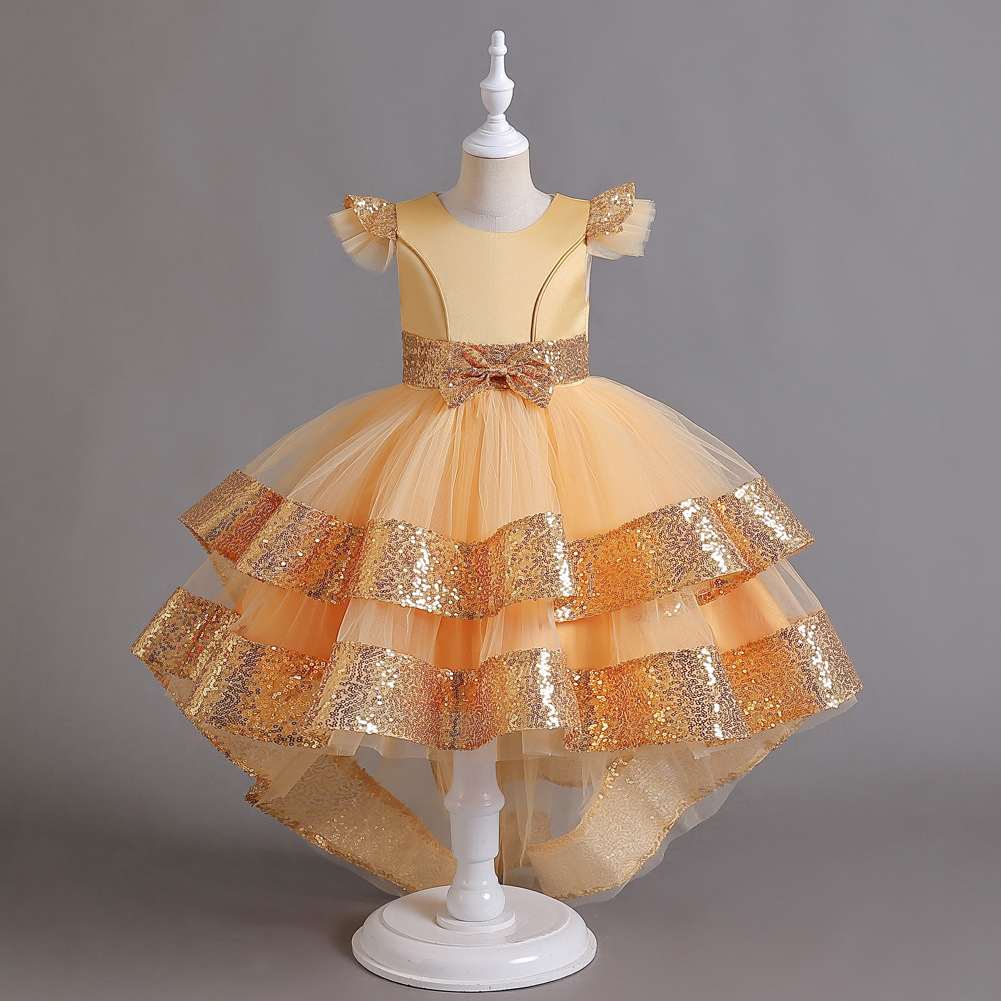 Navidad nuevo niñas princesa vestido de malla pettiskirt pequeño anfitrión flor niña lentejuelas piano rendimiento vestido