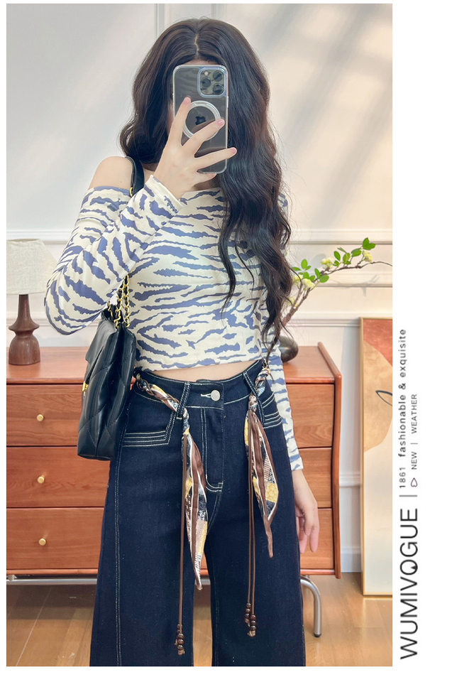 Quần jean nữ ống loe cạp cao co giãn, denim lót lông cừu mùa đông — Màu xanh vàng đen kéo dài, Quần xanh đen vàng, Retro màu xanh chín điểm, Vàng đen xanh chín điểm chi tiết 6