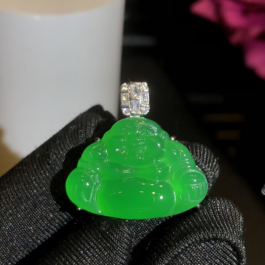 S 상감 된 틈새 자연 녹색 칼세도니 단순 올 매치 여성 보석 MAITREYA BUDDHA CHAIN BUDDHA PENDANT