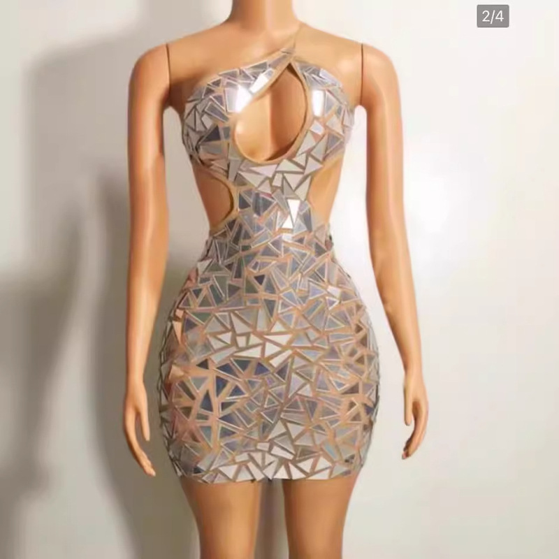 Birthday Performance Costume Sparkling Mirror Sequin Sexy Sleeveless Mini Ladies Evening Party Dress Birthday Performance Costume Sparkling Mirror Sequin Sexy Sleeveless Mini Ladies Evening Party Dress