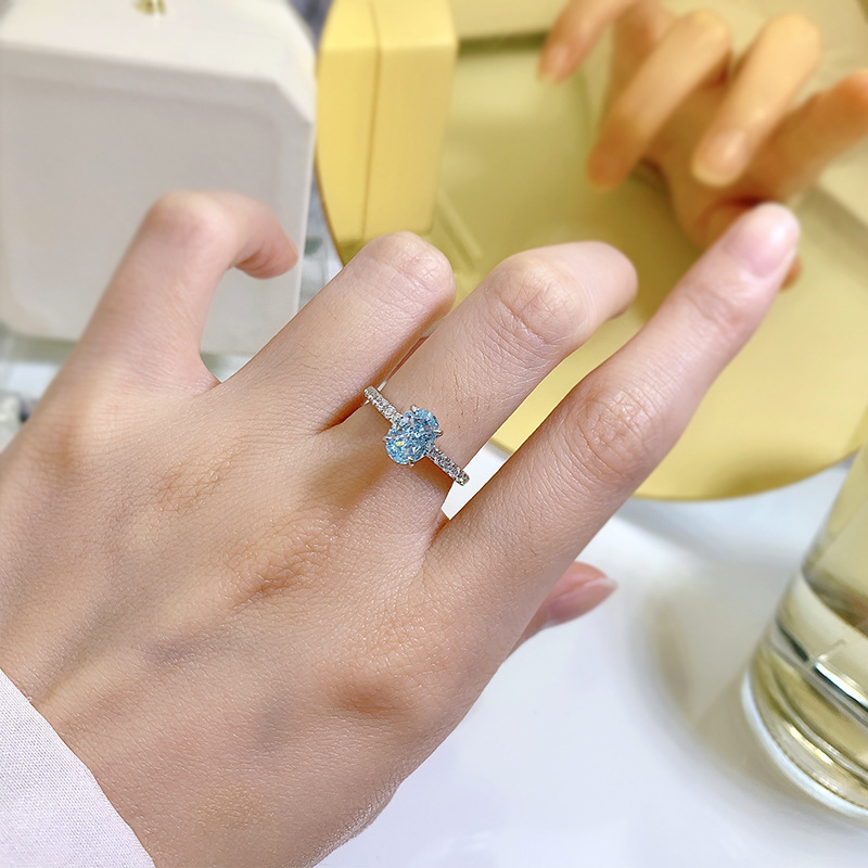 925 Sterling Silver Material Oval Pattern Women'S Gender 925 Sterling Silver Inlay Oval High Carbon Diamond Rings