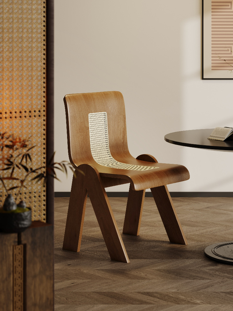 2025 New Mid-Century Style Solid Wood Rattan Chair Home Designer Dining Chair Retro Tea Table Chair Back Chair