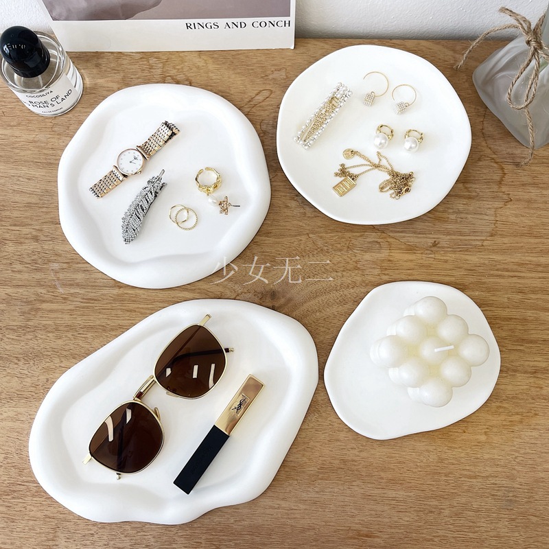 ins风素胚陶瓷不规则首饰收纳盘饰品展示架 香薰蜡烛托盘拍照道具