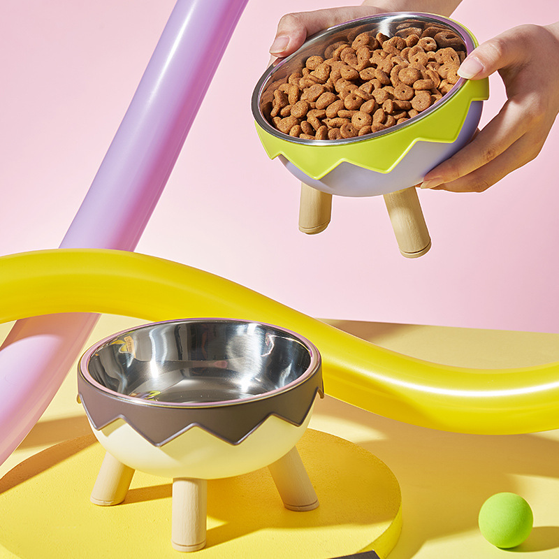 Tazón de pie alto para mascotas antideslizante y anti-derribado de acero inoxidable Tazón para perros para proteger la columna vertebral cervical Taza para gatos Tazón de huevos para mascotas Tazón único alto