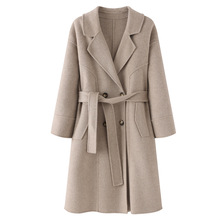 25秋冬新经典双排扣毛呢外套中长款羊毛高档西装领双面羊绒大衣女