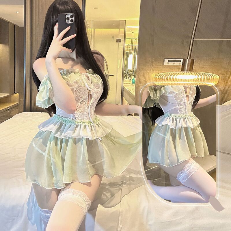 Chao Mu Sexy Lingerie, Pure and Sweet Butt-Revealing See-Through Dress, Sexy Pure Desire Princess Abstinence Pajamas Robe
