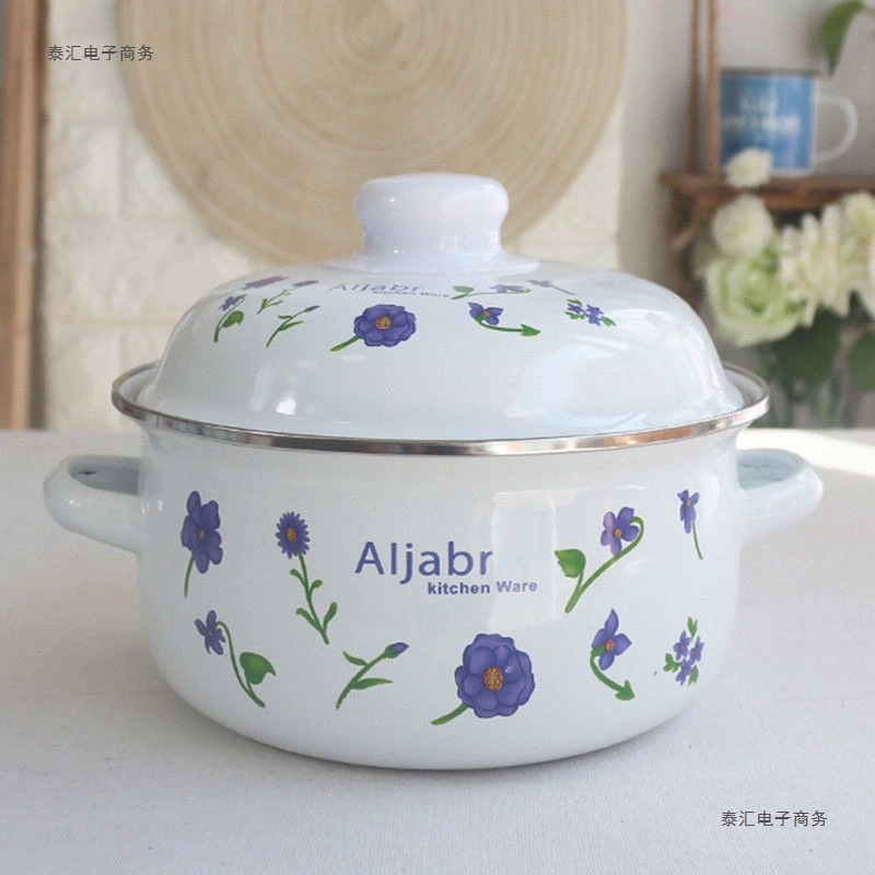 Эмалированный горшок с утолщенной эмалью, 16/18/20 см, эмалированный горшок, пароварка, горшок для лапши быстрого приготовления, горшок для тушения вареной лапши, горшок с двумя ушками