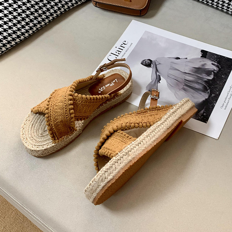 Platform Woven Fisherman Sandals Women's 2023 New Summer Flat Sanya Travel Vacation Niche French Roman Shoes Platform Woven Fisherman Sandals Women's 2023 New Summer Flat Sanya Travel Vacation Niche French Roman Shoes